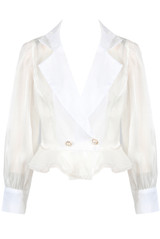 Pearl Button Trim Wrap Up Blouse