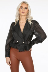 Pearl Button Trim Wrap Up Blouse