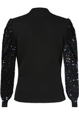 Sequin Sleeves High Neck Ribbed Jumper