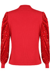 Sequin Sleeves High Neck Ribbed Jumper