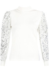 Sequin Sleeves High Neck Ribbed Jumper