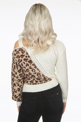 Contrast Animal Print Cut Out High Neck Knitted Jumper