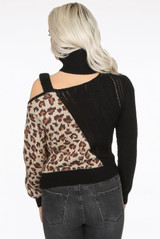 Contrast Animal Print Cut Out High Neck Knitted Jumper