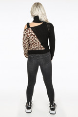 Contrast Animal Print Cut Out High Neck Knitted Jumper