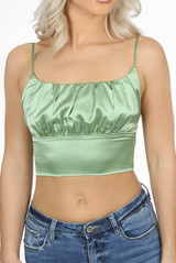 Pleated Satin Cropped Cami