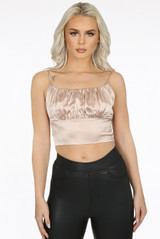 Pleated Satin Cropped Cami