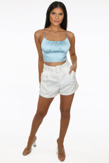 Pleated Satin Cropped Cami