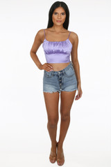 Pleated Satin Cropped Cami