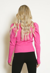 High Neck Puff Sleeve Ribbed Jumper