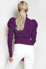 High Neck Puff Sleeve Ribbed Jumper