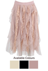 Contrast Lace Tulle Wavy Maxi Skirt