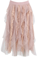 Contrast Lace Tulle Wavy Maxi Skirt