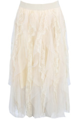 Contrast Lace Tulle Wavy Maxi Skirt