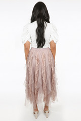 Contrast Lace Tulle Wavy Maxi Skirt