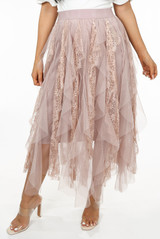 Contrast Lace Tulle Wavy Maxi Skirt
