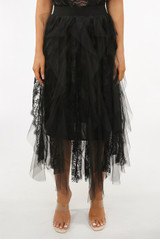 Contrast Lace Tulle Wavy Maxi Skirt