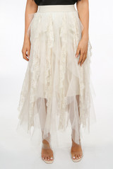 Contrast Lace Tulle Wavy Maxi Skirt