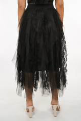 Contrast Lace Tulle Wavy Maxi Skirt