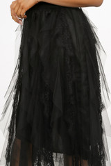 Contrast Lace Tulle Wavy Maxi Skirt