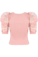 Floral Mesh Sleeve Ribbed Jumper