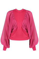 Drape Wing Sleeves Mock Neck Blouse