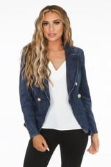 Denim Golden Buttons Double Breast Blazer