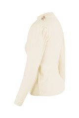 Golden Button Trim High Neck Ribbed Jumper