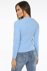 Golden Button Trim High Neck Ribbed Jumper