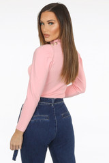 Golden Button Trim High Neck Ribbed Jumper