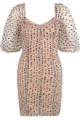 Contrast Polka Dot Mesh Sleeve Bodycon Dress