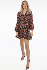 Floral Print Side Knotted Wrap Dress