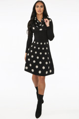 Fine Knit Flower Print Bodycon Dress