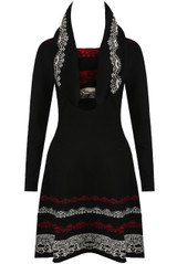 Black Fine Knit Floral Print Bodycon Dress