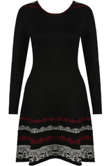 Black Fine Knit Floral Print Bodycon Dress