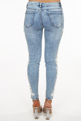Lace Trim Washed Denim Jeans