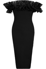 Frilled Off Shoulder Back Slit Bodycon Dress