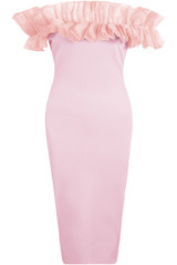 Frilled Off Shoulder Back Slit Bodycon Dress