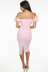 Frilled Off Shoulder Back Slit Bodycon Dress