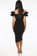 Frilled Off Shoulder Back Slit Bodycon Dress