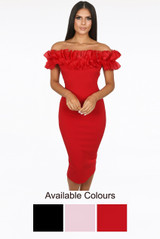 Frilled Off Shoulder Back Slit Bodycon Dress