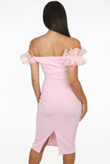 Frilled Off Shoulder Back Slit Bodycon Dress
