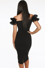 Frilled Off Shoulder Back Slit Bodycon Dress