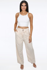 Front Knotted Button Up Linen Trouser