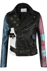 PU Colour Splash Buckle Up Cropped Biker Jacket 