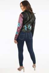 PU Colour Splash Buckle Up Cropped Biker Jacket 