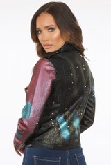 PU Colour Splash Buckle Up Cropped Biker Jacket 