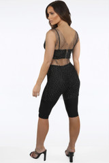 Black Fishnet Diamante Detail Netted Dress