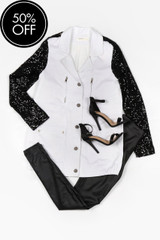 White with Black Sequin Sleeve Military Jacket