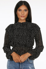 Contrast Polka Dot Overlay Frill Crop Tops