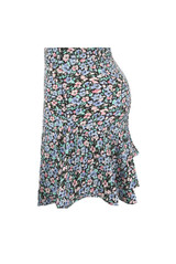 Contrast Flower Print Side Zip Up Mini Skirt